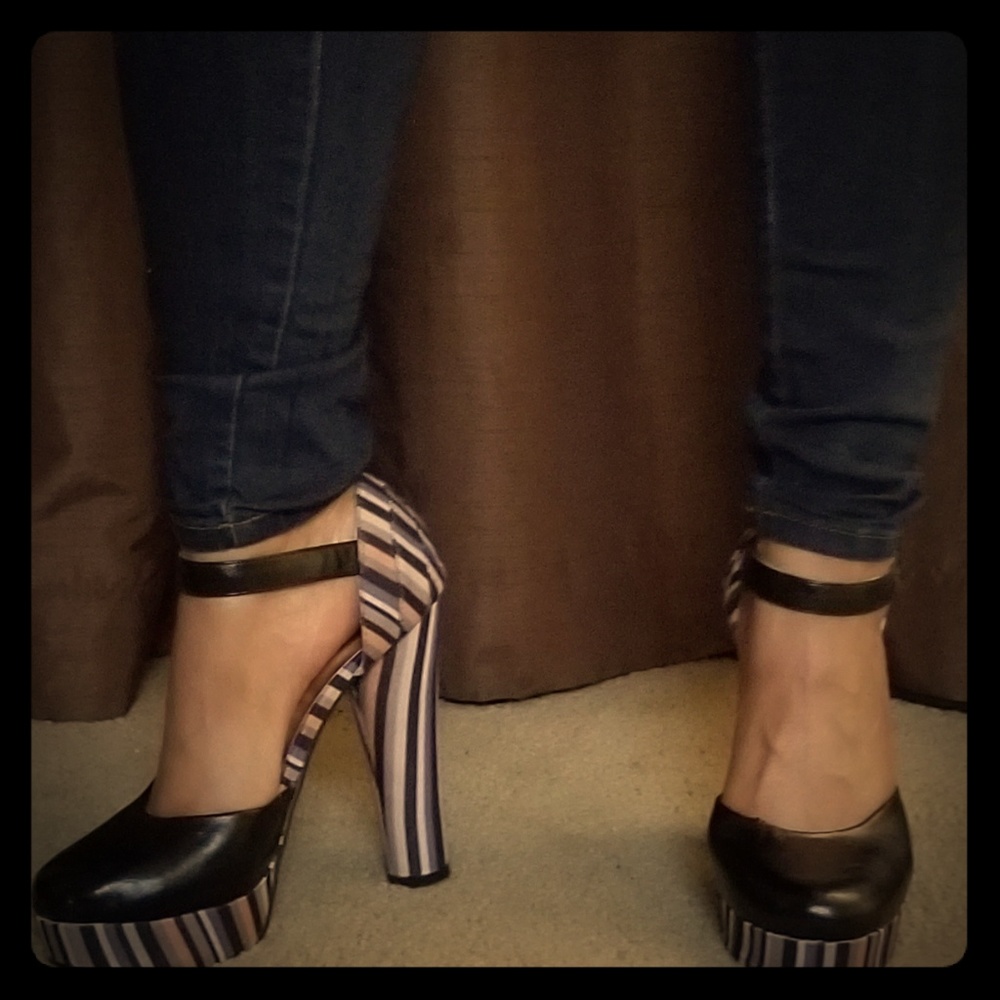 Black and Multi Stacked Heels
